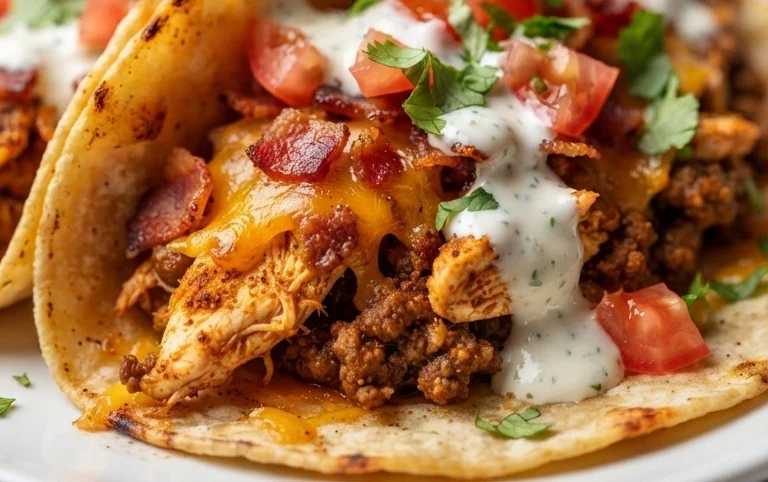 Baked Chicken Beef Bacon Ranch Tacos