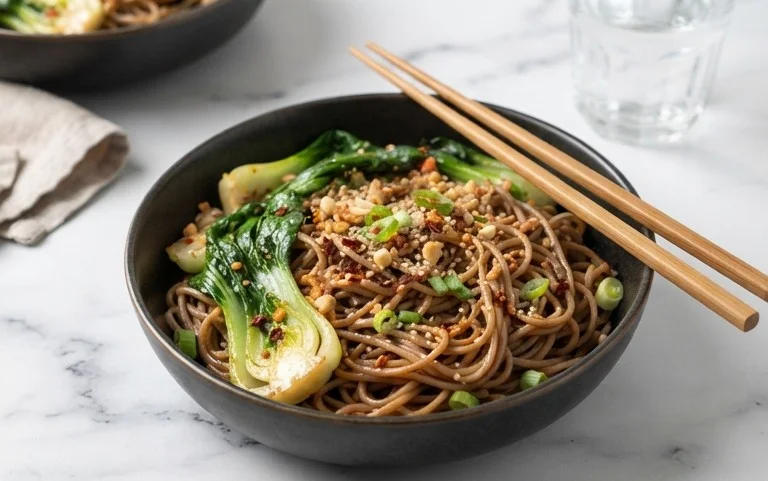 Spicy Garlic Soba Noodles with Bok Choy