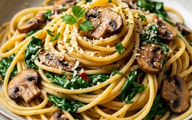 One-Pot Garlic Parmesan Pasta with Spinach and Mushrooms