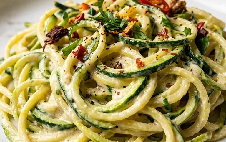 Zucchini-Spaghetti in cremiger Sauce– Zoodles