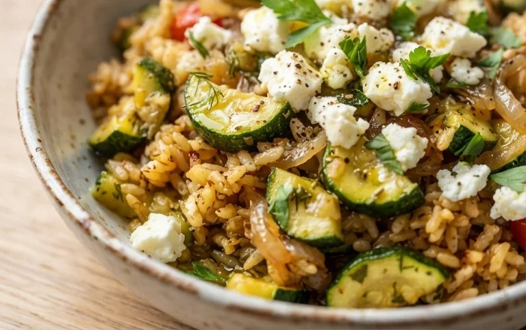 Zucchini-Reis-Pfanne mit Feta