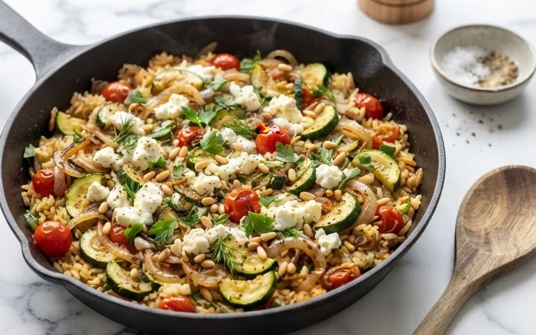 Zucchini-Reis-Pfanne mit Feta