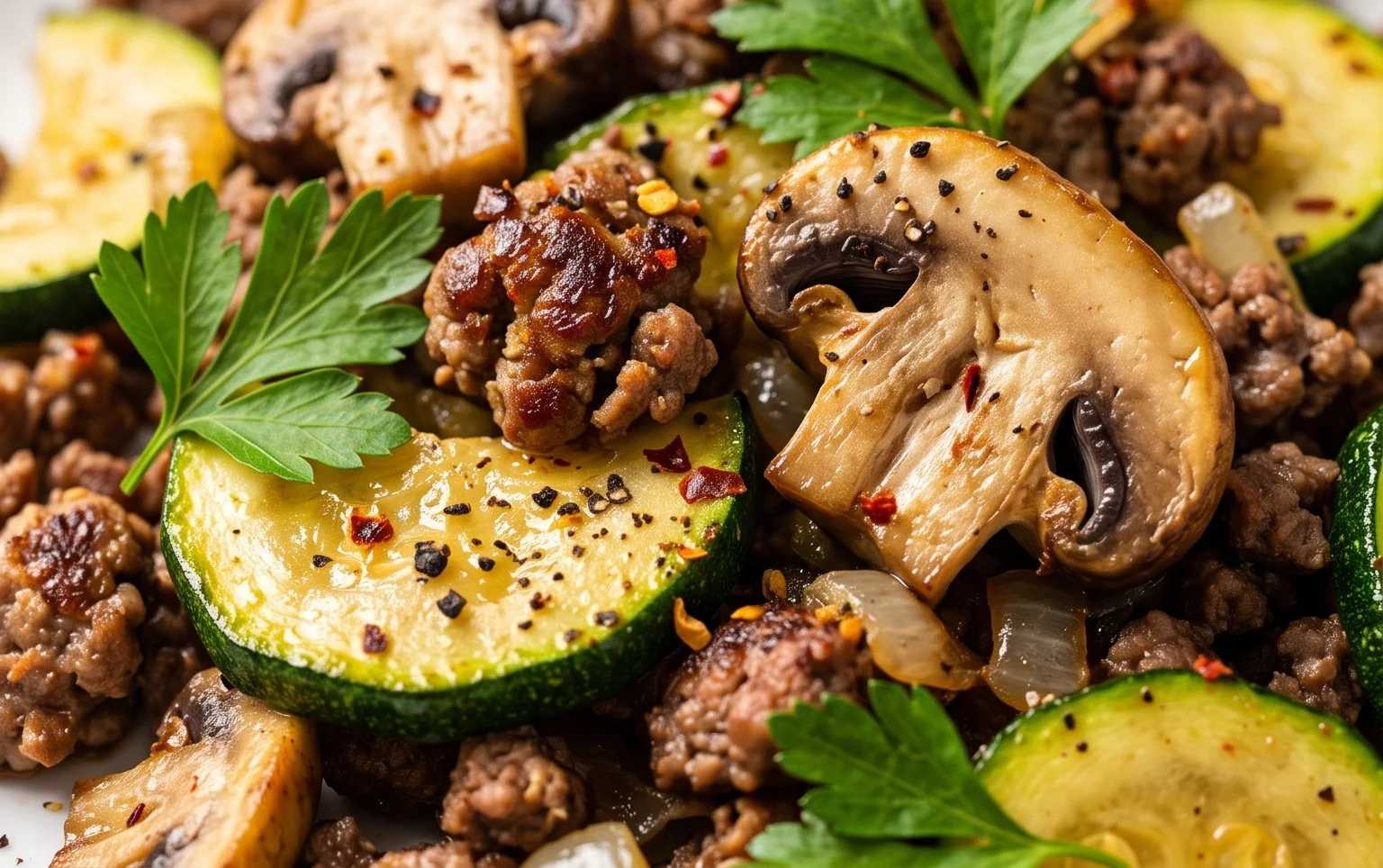 Zucchini-Cbeef hampignonpfanne