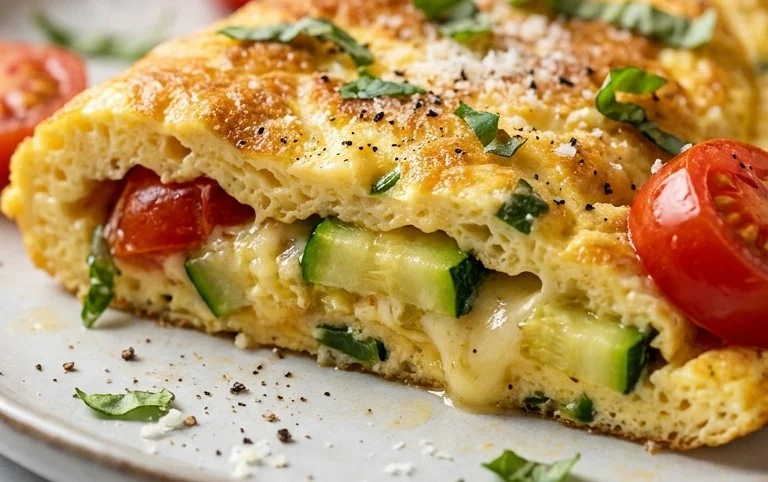 Zucchini-Omelett mit Tomaten und Basilikum