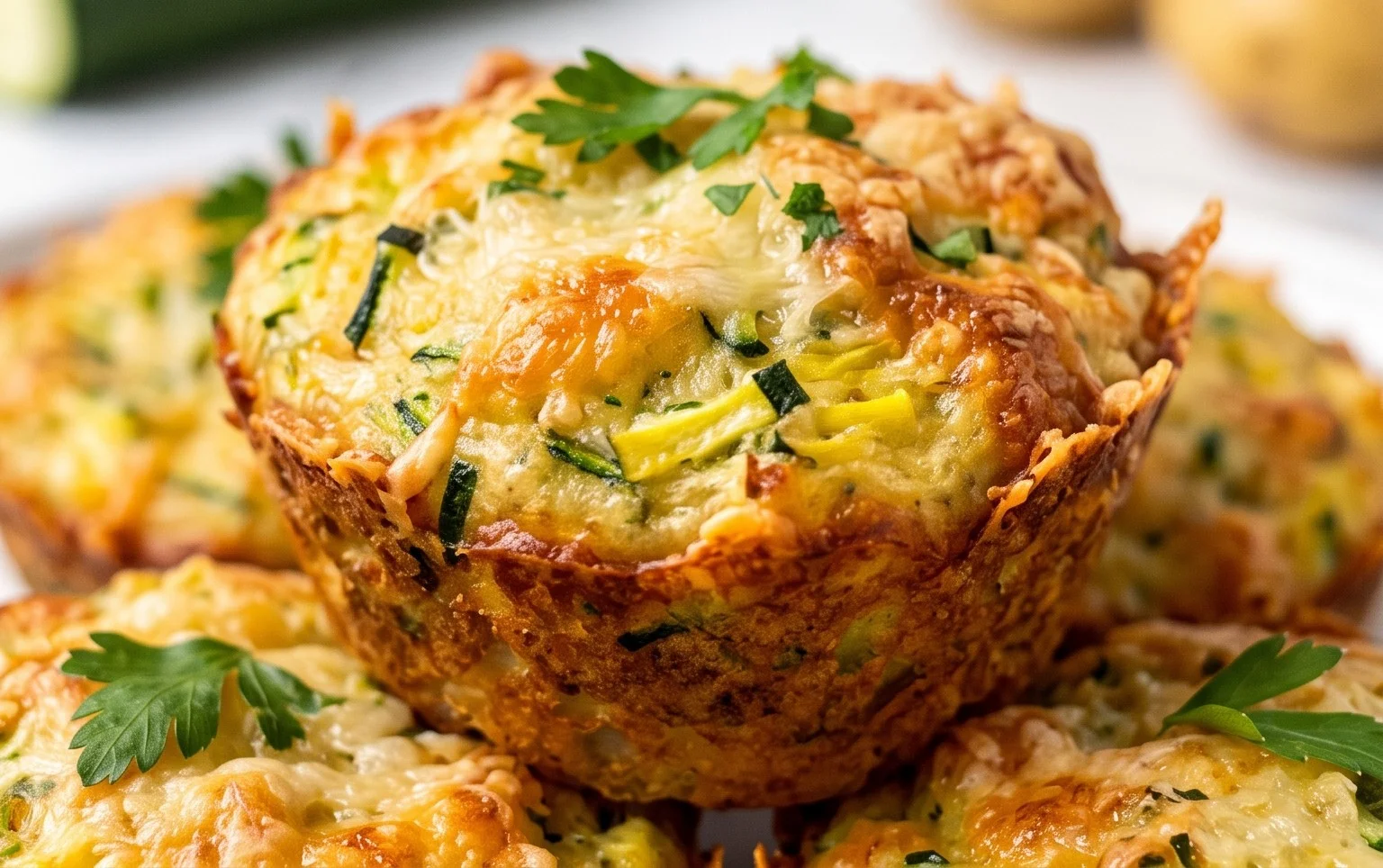 Crispy Parmesan Zucchini Potato Muffins
