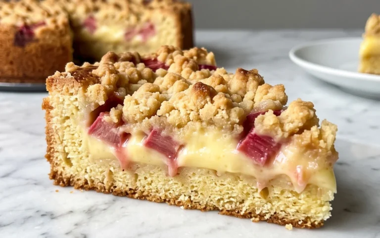 Rhabarberkuchen mit Pudding und Streuseln – wie von Oma