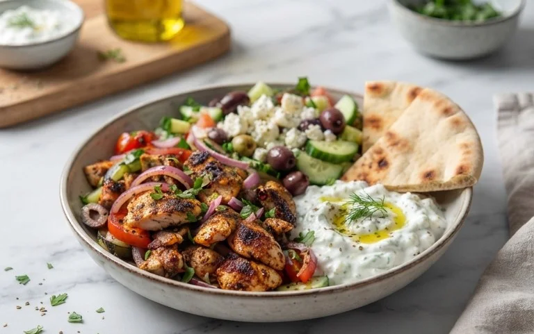 Mediterranes Hähnchen-Gyros mit Feta-Tzatziki genießen!