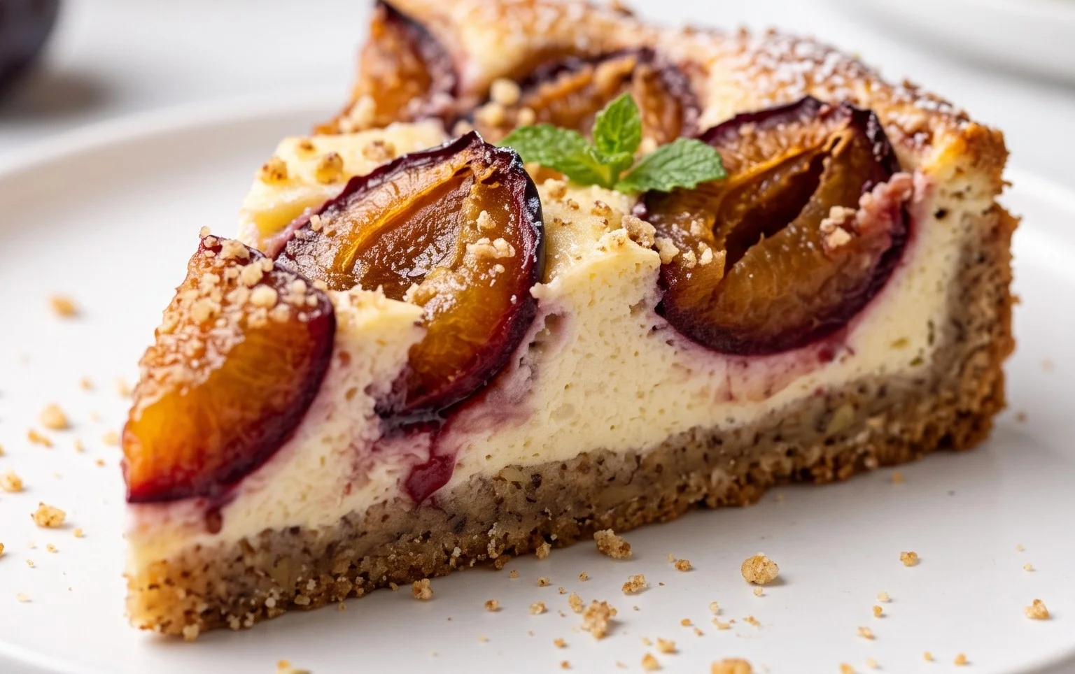 Zwetschgen-Topfenkuchen mit Nuss-Mürbteig