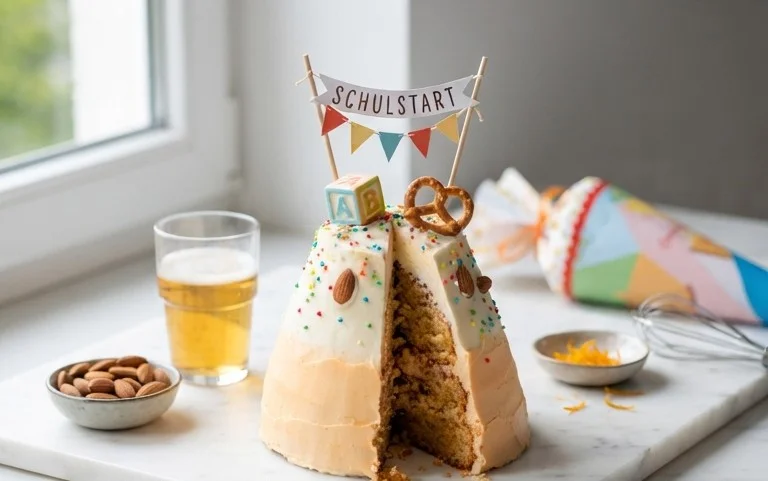 Schultüten-Kuchen: Einfacher Erdnon-alcoholic beerkuchen zur Einschulung